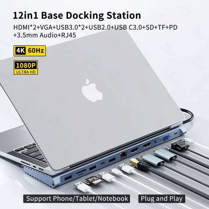 USB C Laptop Docking Station with USB Ports Dual 4K HDMI VGA 3.5 Audio PD 100W SD TF Ethernet Laptop