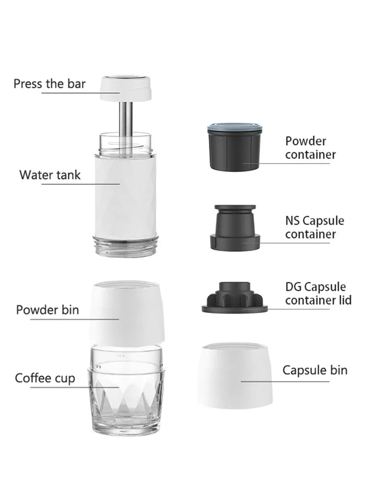 3 In1 Portable Coffee Machine Hot/Cold Water Manual Espresso Maker