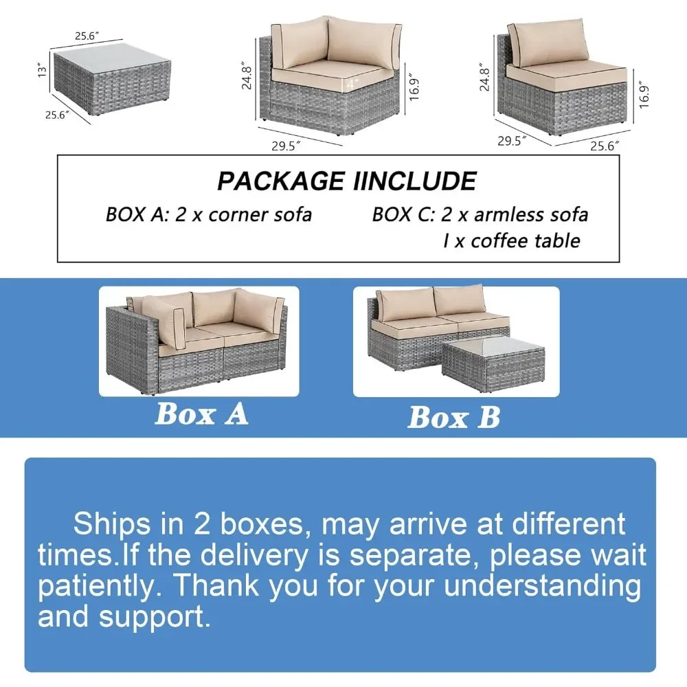 5 Pieces Patio Sectional Couch Sets with Washable Cushions