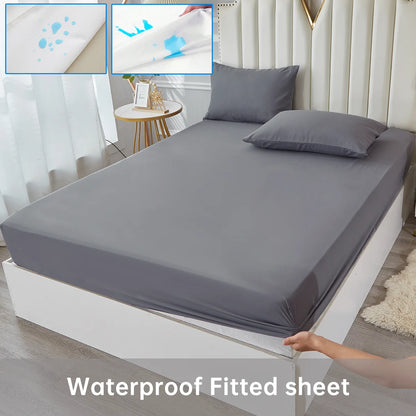 3/4pcs Waterproof Solid Bedding Set