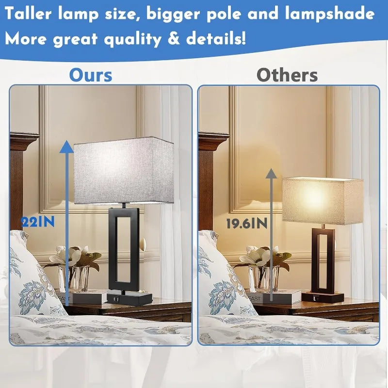 22’’  Set of 2 Touch Control Lamp w. 2 USB Ports