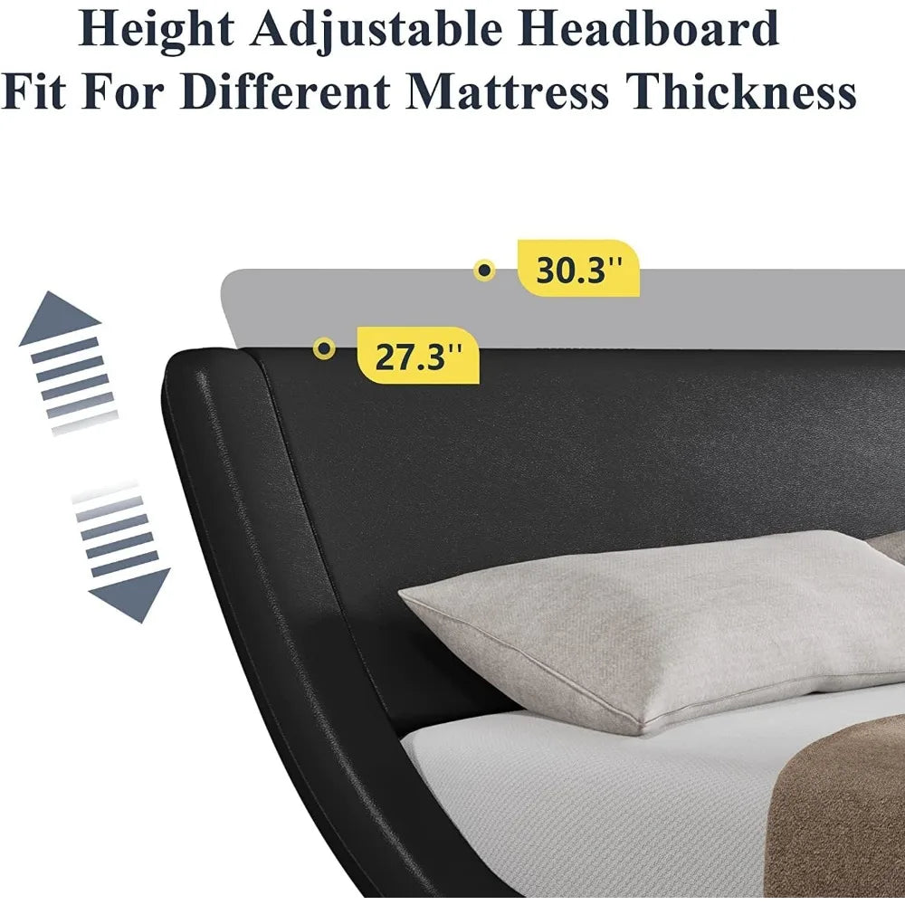 3 sizes Bed Frame with Ergonomic & Adjustable Headboard