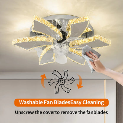 Crystal Ceiling Fan Lamp Led with Remote Control & Invisible Blade