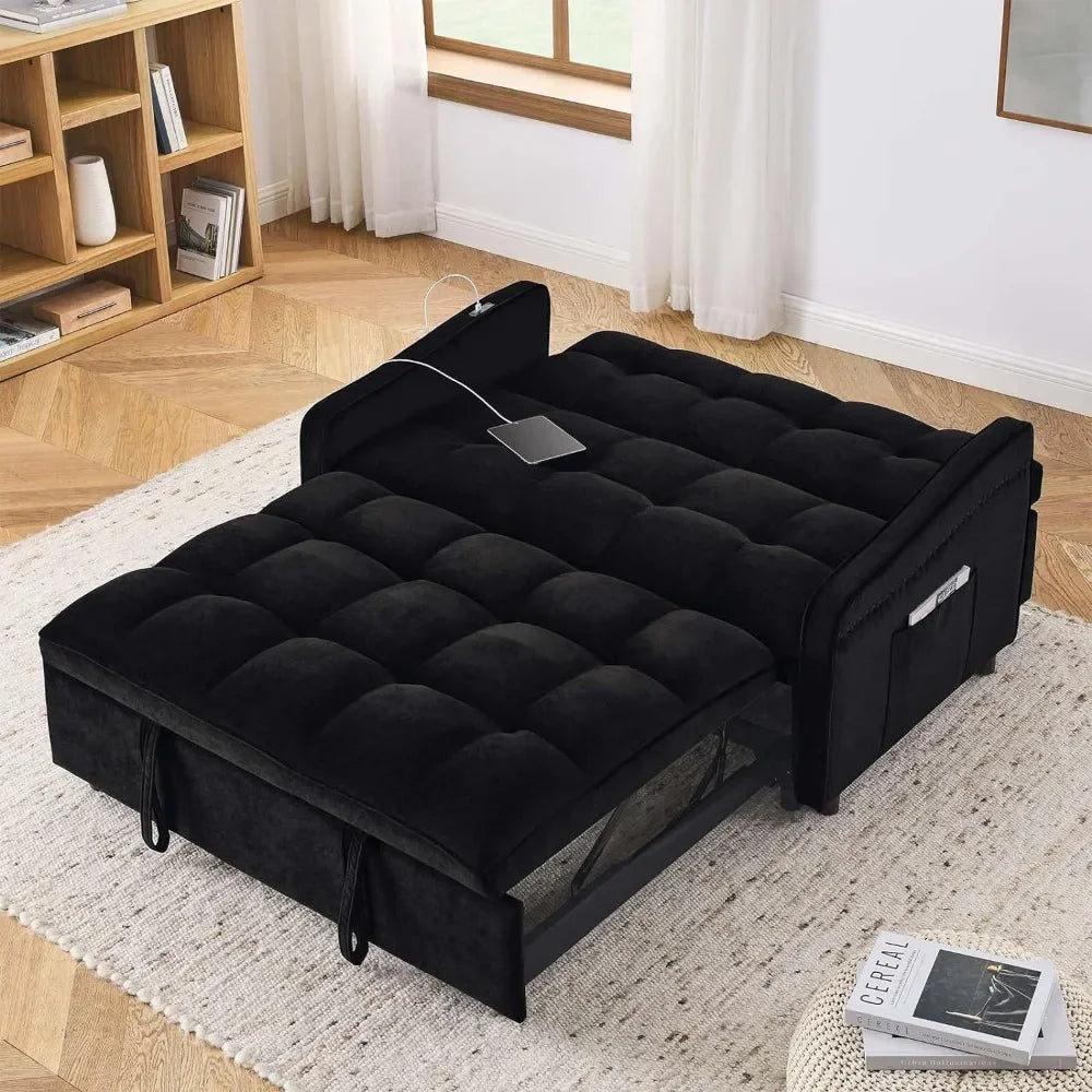 52 inch 3 in 1 Sleeper Sofa Couch Bed with USB & Type C Port