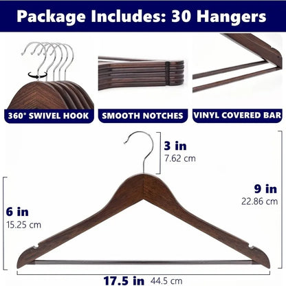 Natural Wood  Non Slip Suit Hangers 30 Pack