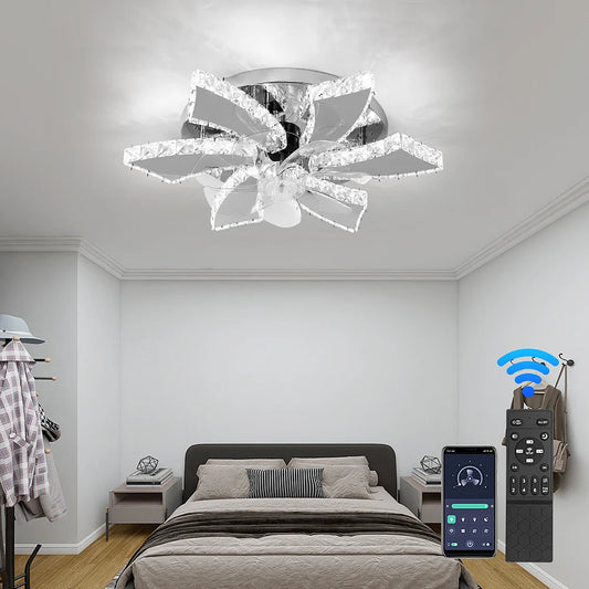 Crystal Ceiling Fan Lamp Led with Remote Control & Invisible Blade