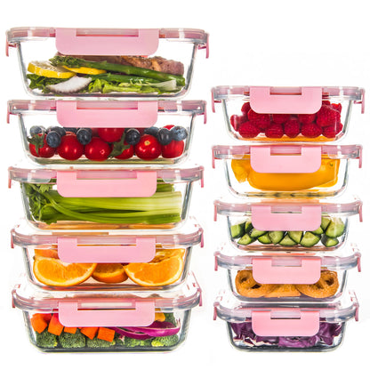 10 Pack Glass Food Storage Containers with Lids Airtight, Microwaveable