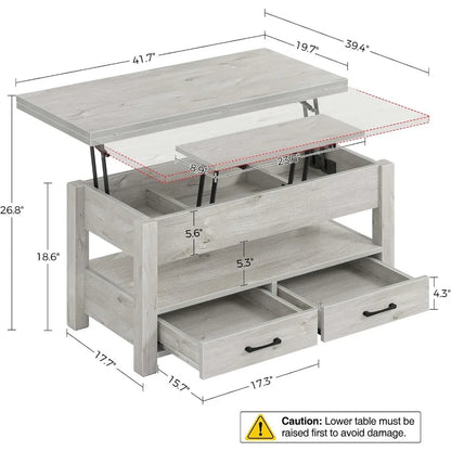 Multi-Function Convertible Coffee Table Lift Top with Drawers