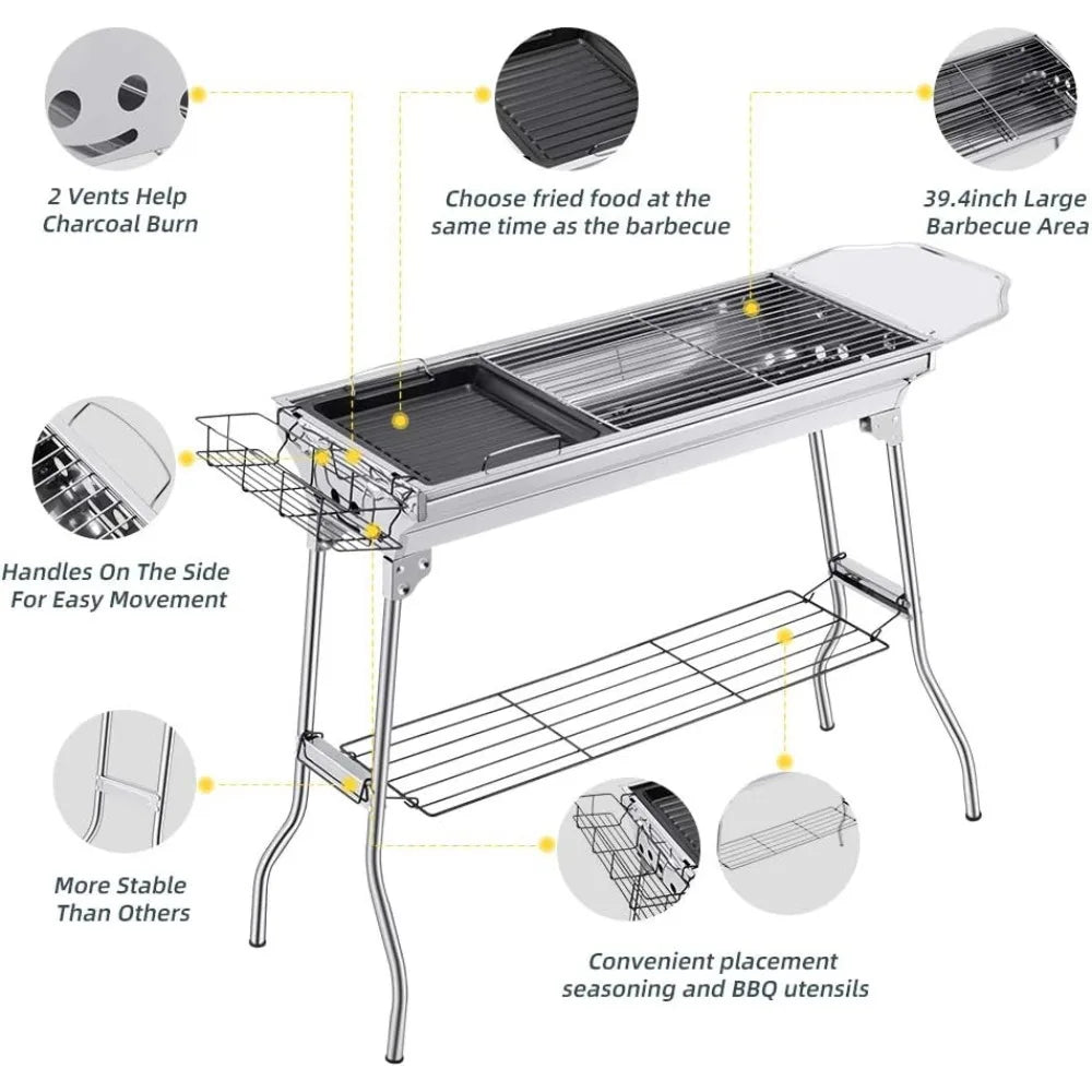 Portable Charcoal Grill Outdoor with Storage