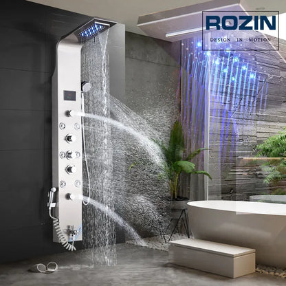 LED Light Bathroom Massage Shower Panel Intelligent LCD