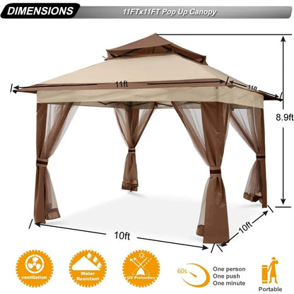 Gazebo 11x11 - Outdoor Canopy Tent with Mosquito Netting