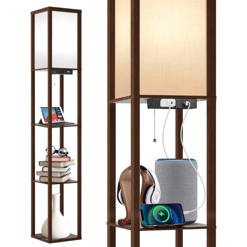 Standing Lamp with Shelves , USB &  C Ports