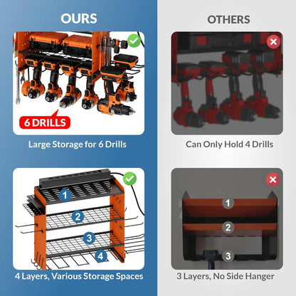 Wall Mount Garage Tool Organizer with Charging Station