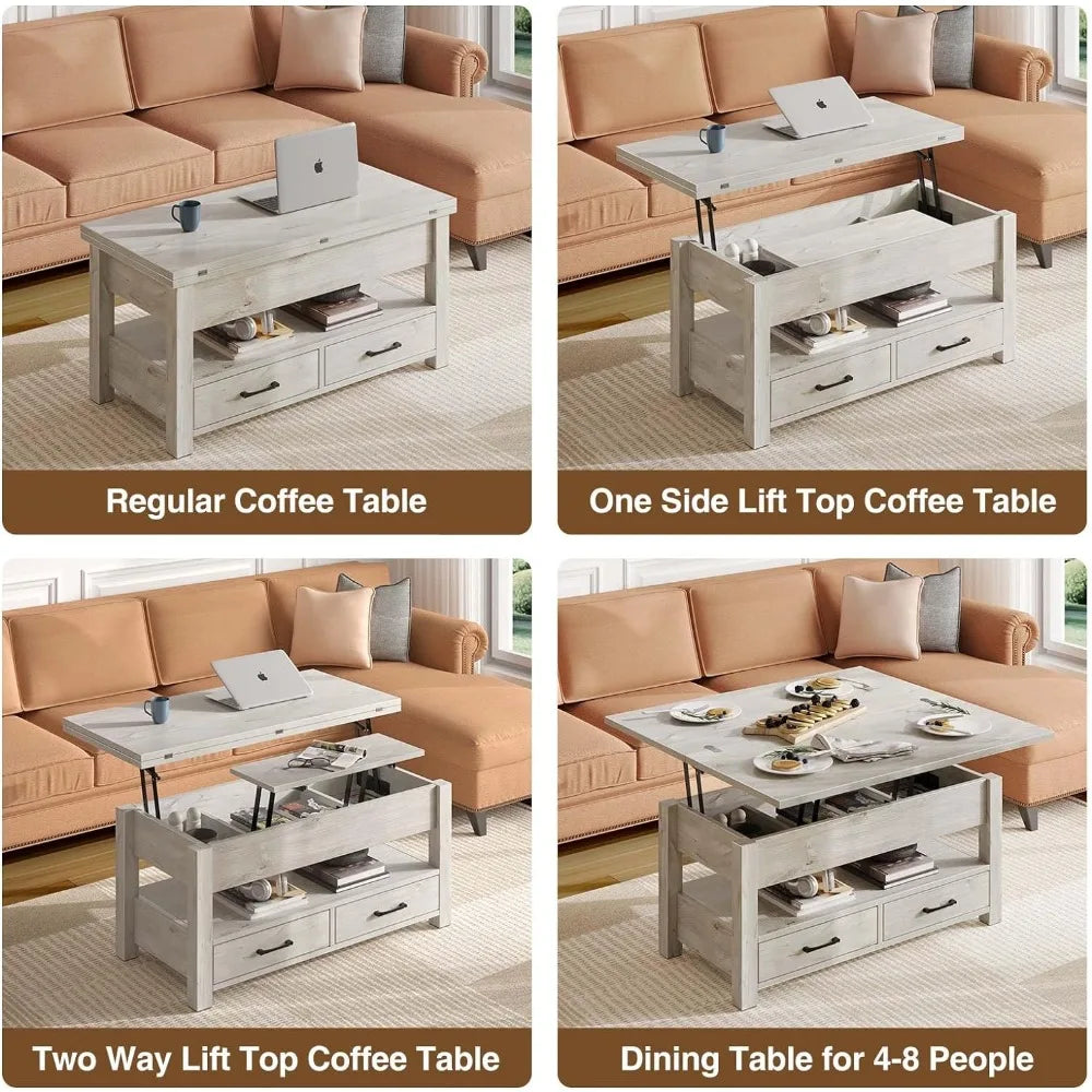 Multi-Function Convertible Coffee Table Lift Top with Drawers