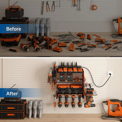 Wall Mount Garage Tool Organizer with Charging Station