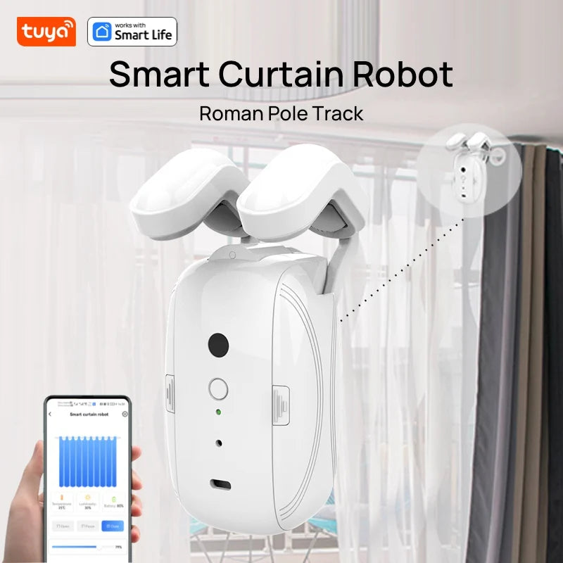 2PCS  Bluetooth Smart Curtain Robot Roman Rod Track