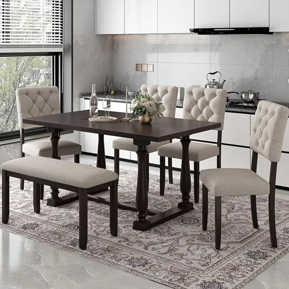 6 Piece Kitchen Dining Table Set with Bench and 4  Chairs