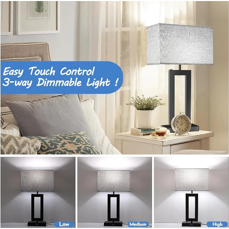 22’’  Set of 2 Touch Control Lamp w. 2 USB Ports