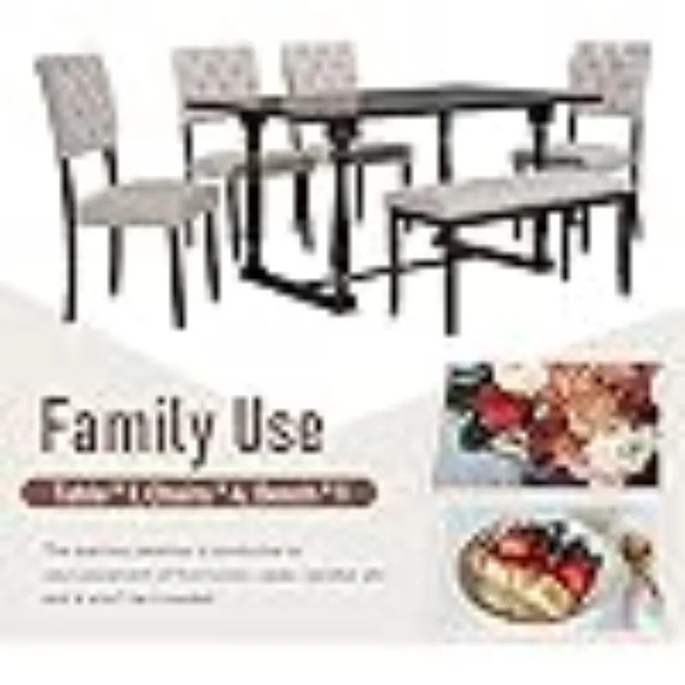 6 Piece Kitchen Dining Table Set with Bench and 4  Chairs