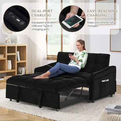 52 inch 3 in 1 Sleeper Sofa Couch Bed with USB & Type C Port