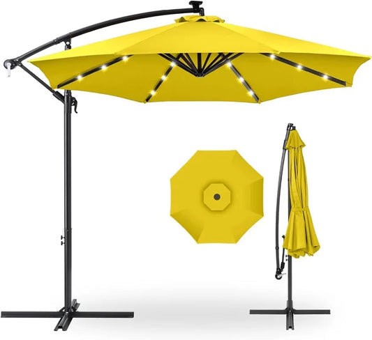 10ft Solar LED  Patio Umbrella w/Easy Tilt Adjustment