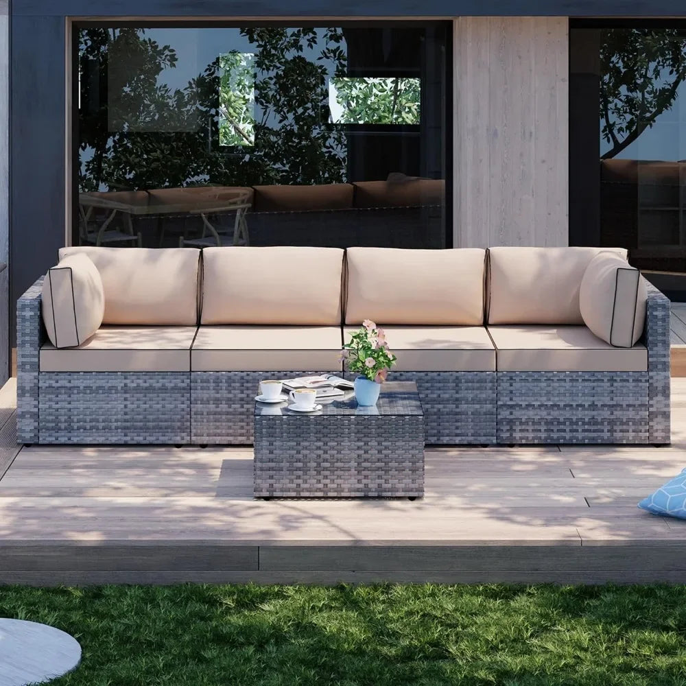 5 Pieces Patio Sectional Couch Sets with Washable Cushions