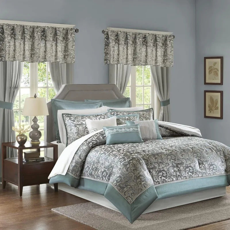 24 Piece Faux Silk Comforter for Bedroom