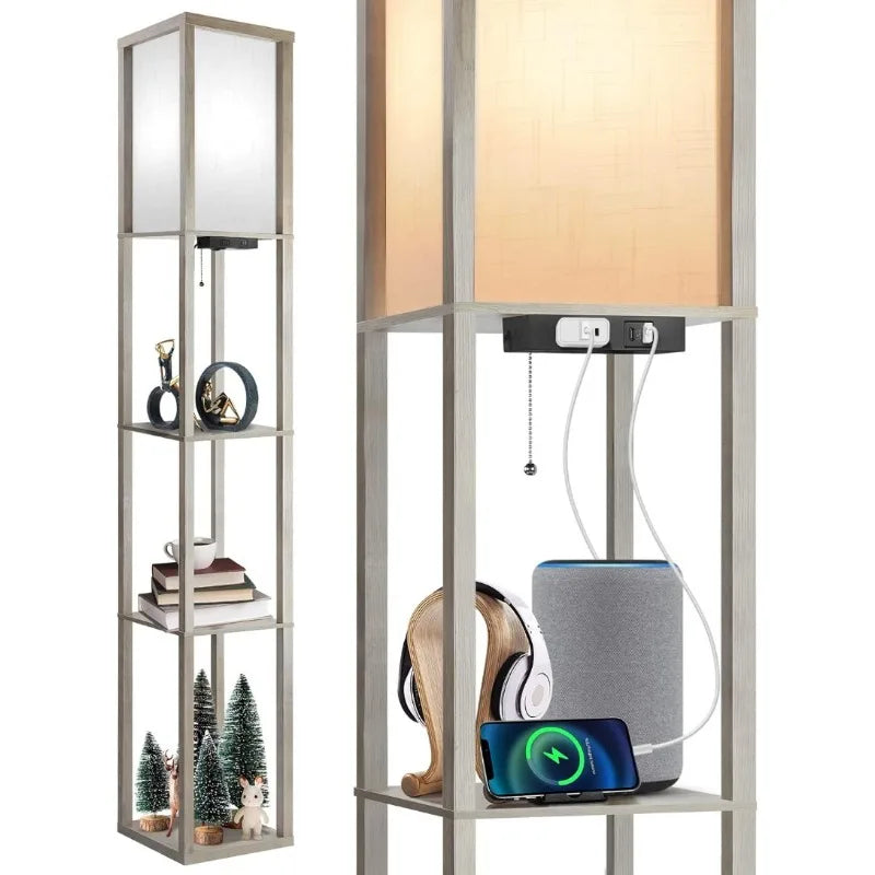 Standing Lamp with Shelves , USB &  C Ports