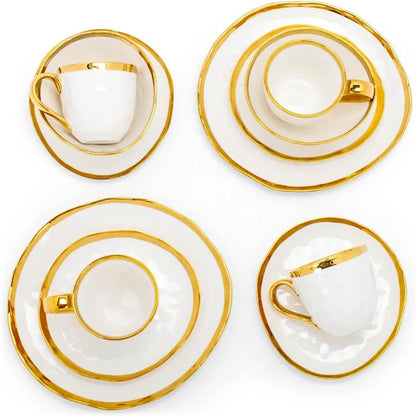 16-Piece Metallic Porcelain Ceramic Plates Bowls Mugs Dinnerware Set