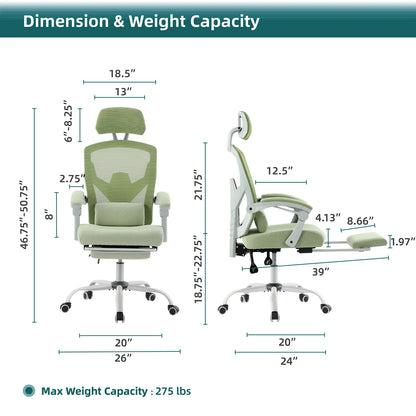 Reclining High Back Mesh Office Chair with Lumbar Support Pillow