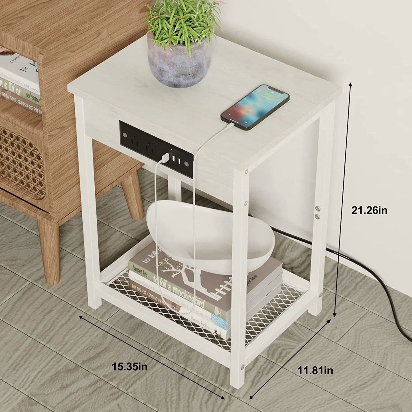 2 Nightstands Set with Charging Station,  USB Ports and Outlets