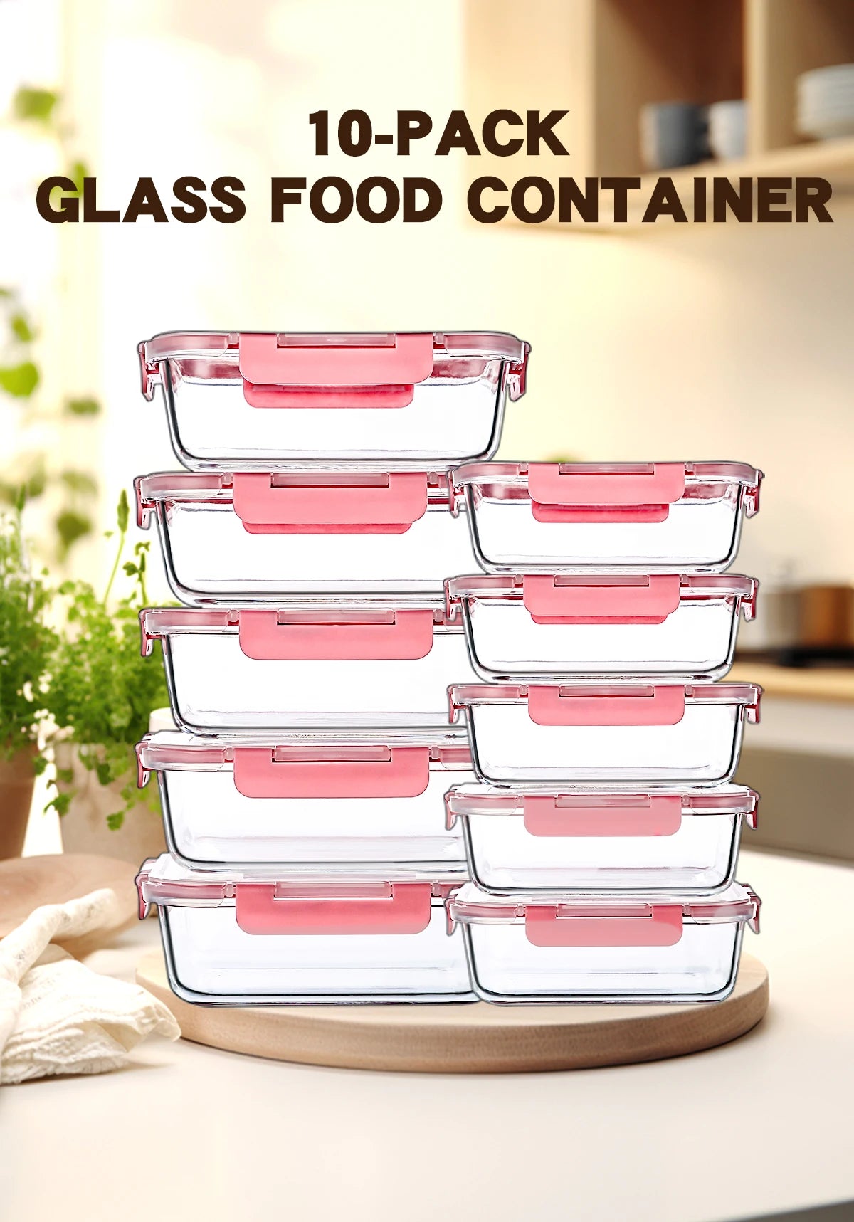 10 Pack Glass Food Storage Containers with Lids Airtight, Microwaveable