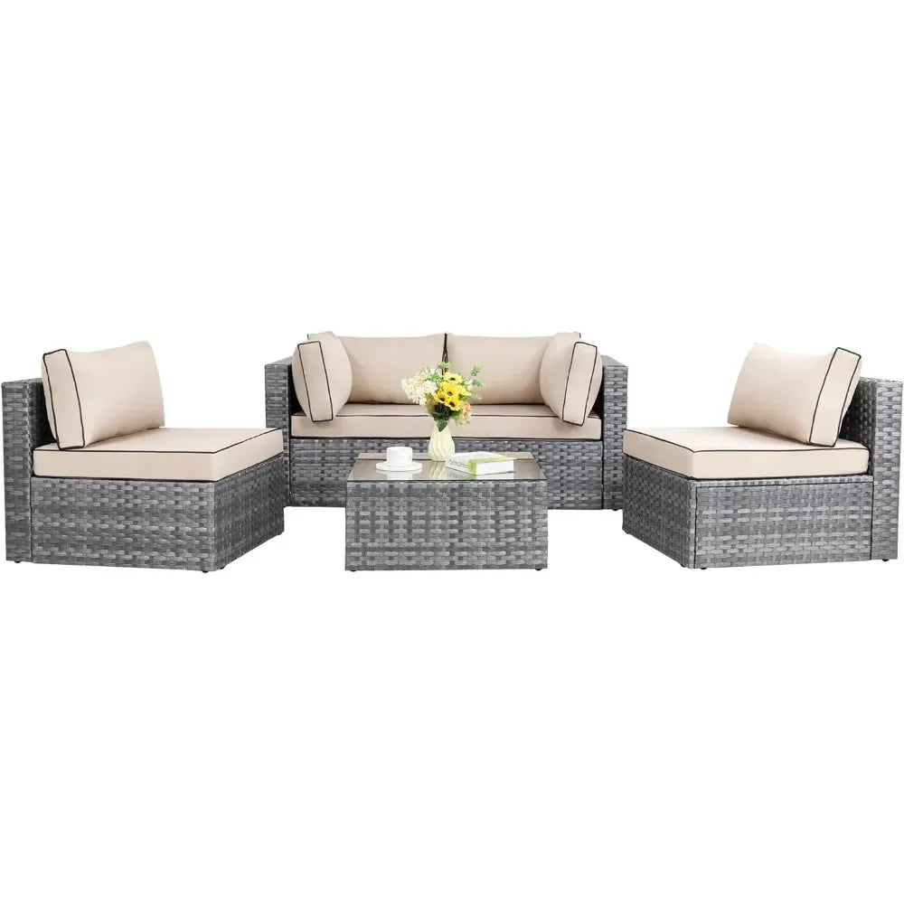 5 Pieces Patio Sectional Couch Sets with Washable Cushions