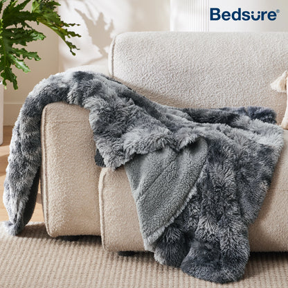 Soft Fuzzy Faux Fur Throw Blanket, 640 GSM