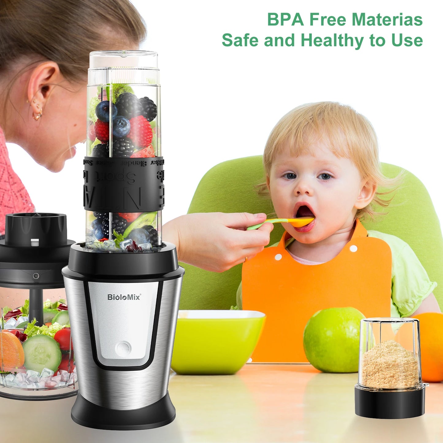 3-in-1 Multifunctional Food Processor 700W Portable Juicer Blender, Chopper and Dry Grinder