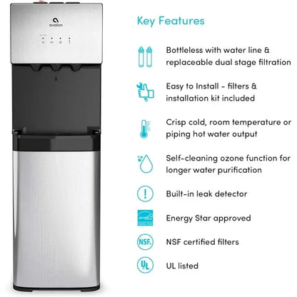 Self Cleaning Bottleless Water Cooler Dispenser - 3 Temperature Settings