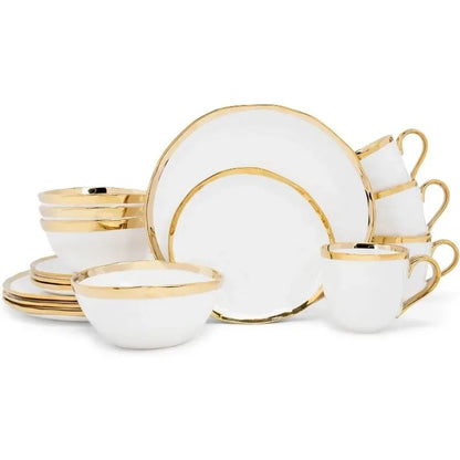 16-Piece Metallic Porcelain Ceramic Plates Bowls Mugs Dinnerware Set