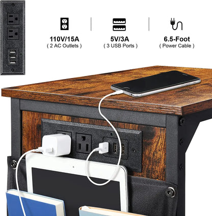 Set of 2 C-shaped Side Table with USB Ports and Outlets