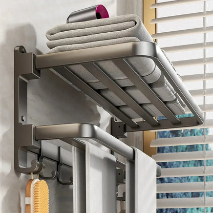 24 Inch Towel Rack with Bar Holder Shelf Movable Hooks