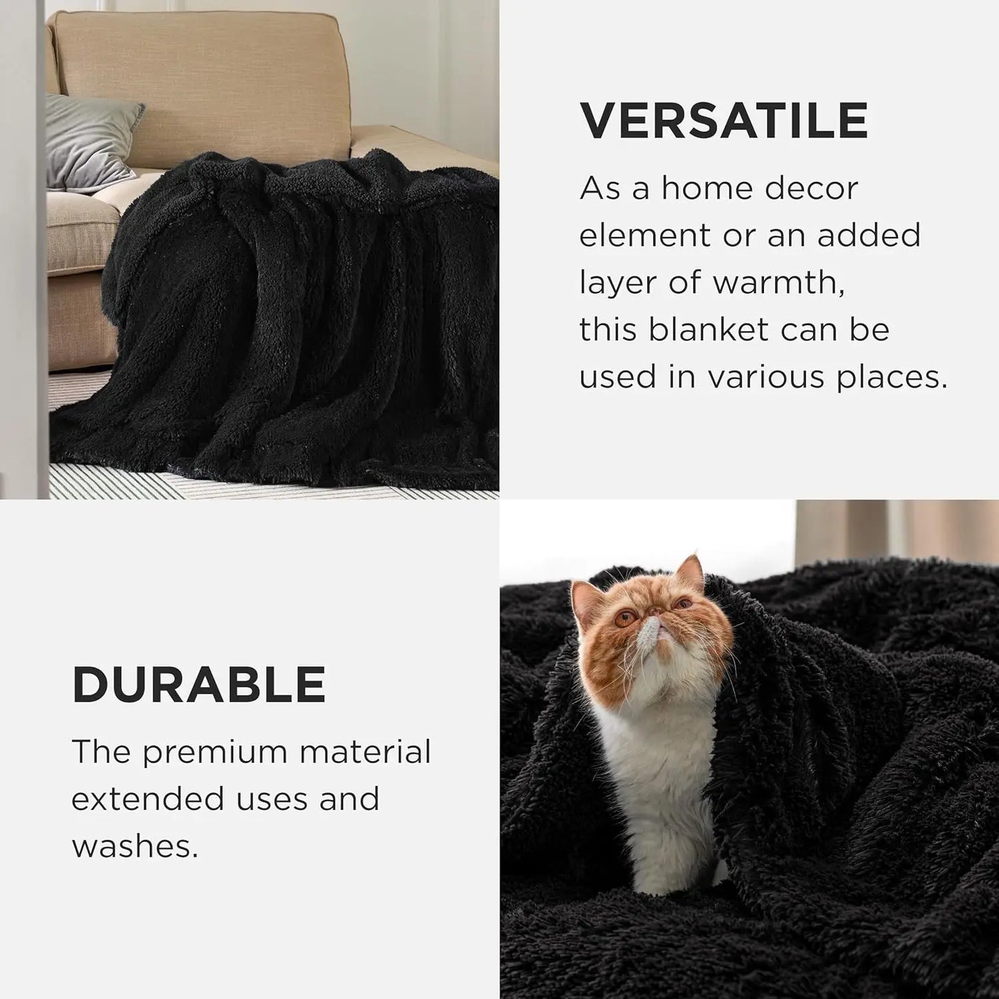 Soft Fuzzy Faux Fur Throw Blanket, 640 GSM